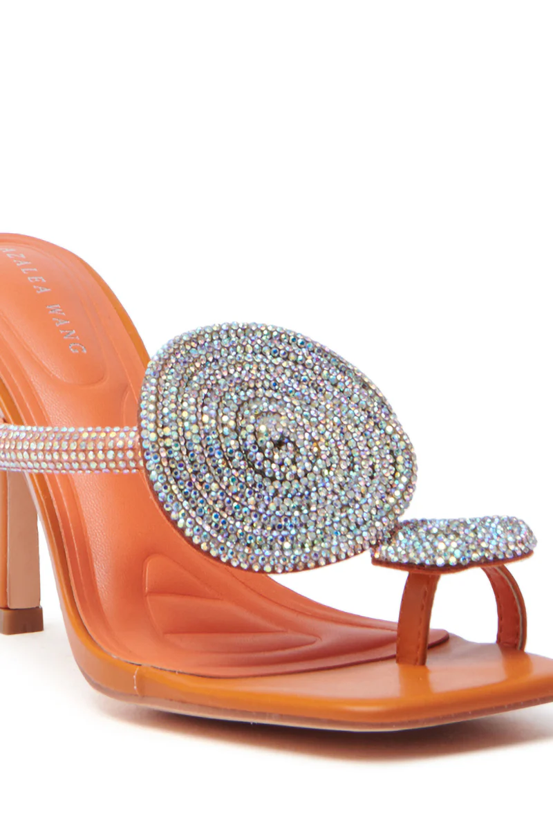 AZALEA WANG DIARA ORANGE EMBELLISHED STILETTO SANDAL - Image 9