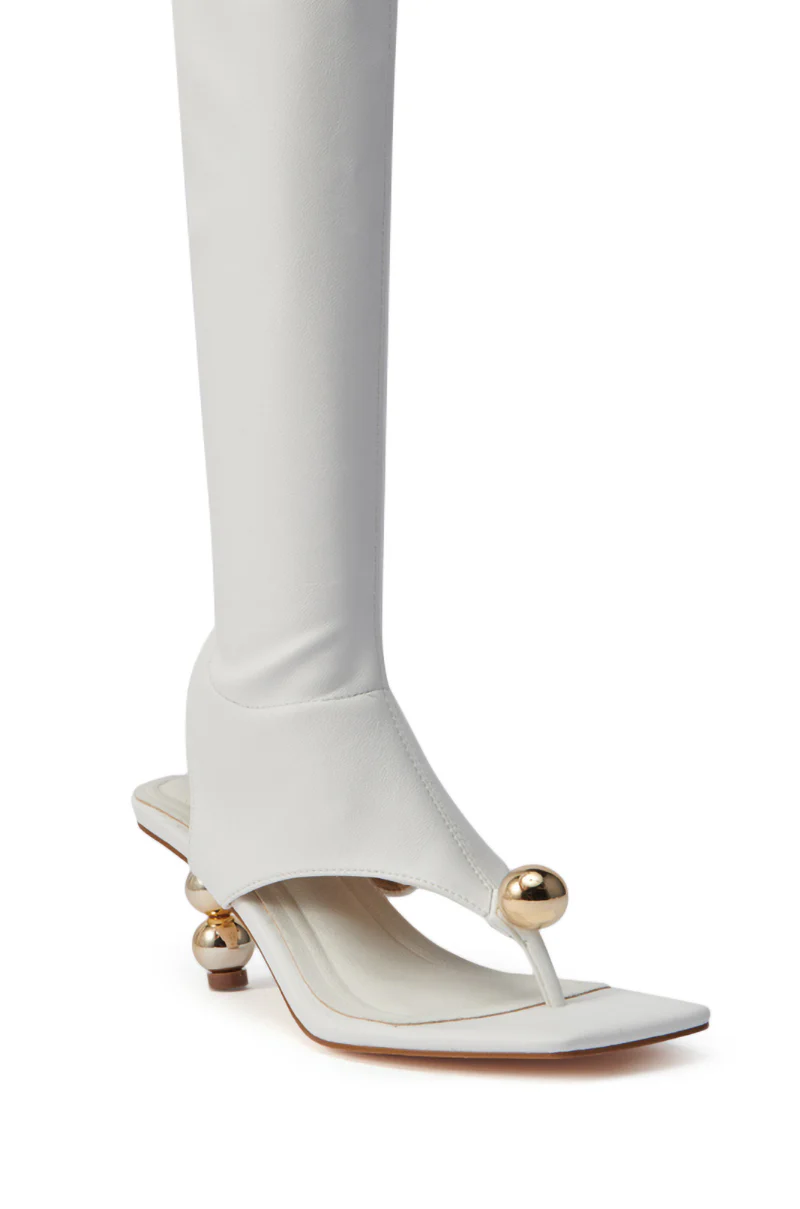 AZALEA WANG DIPPIN DOT WHITE STRETCH SANDAL BOOT - Image 8
