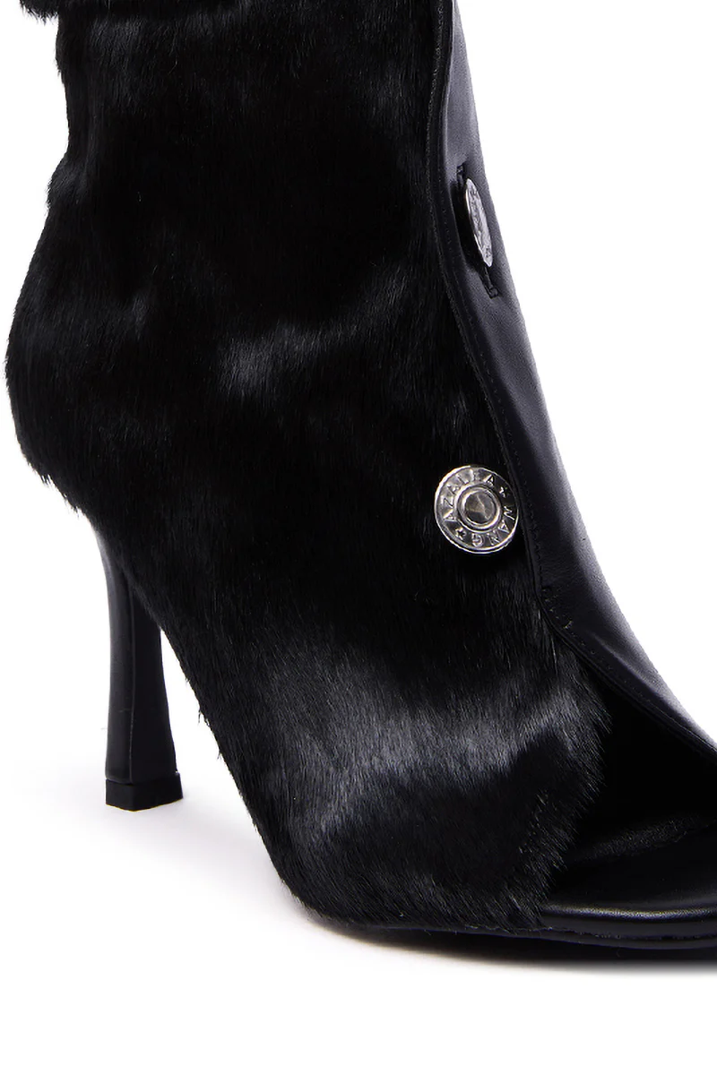 AZALEA WANG DORTHANDRA BLACK PONY HAIR PANELED OPEN TOE BOOTIE - Image 8