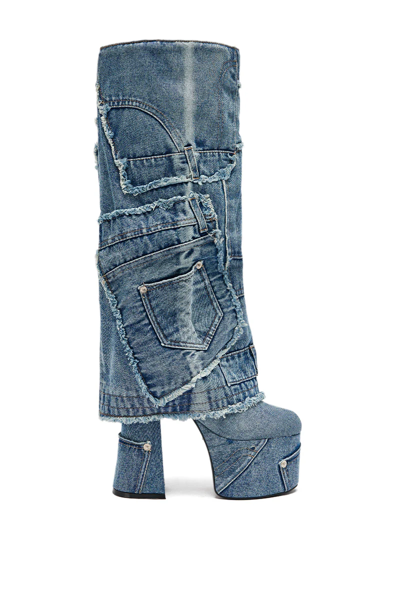 AZALEA WANG DUMI DENIM CHUNKY PATCHWORK BOOT - Image 6