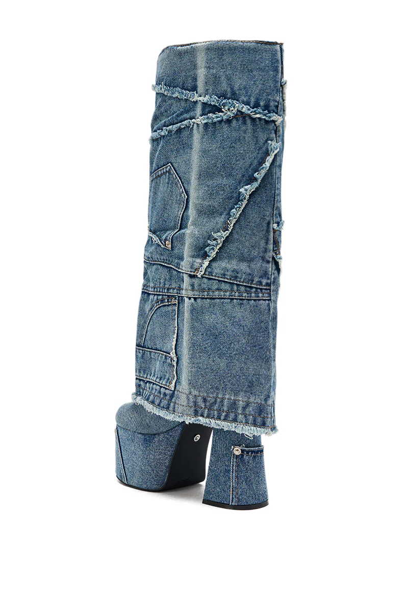 AZALEA WANG DUMI DENIM CHUNKY PATCHWORK BOOT - Image 8
