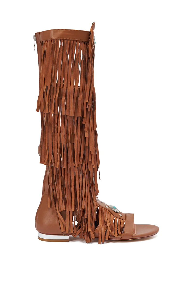 AZALEA WANG DUSTINE BROWN GLADIATOR EMBELLISHED SANDAL - Image 5