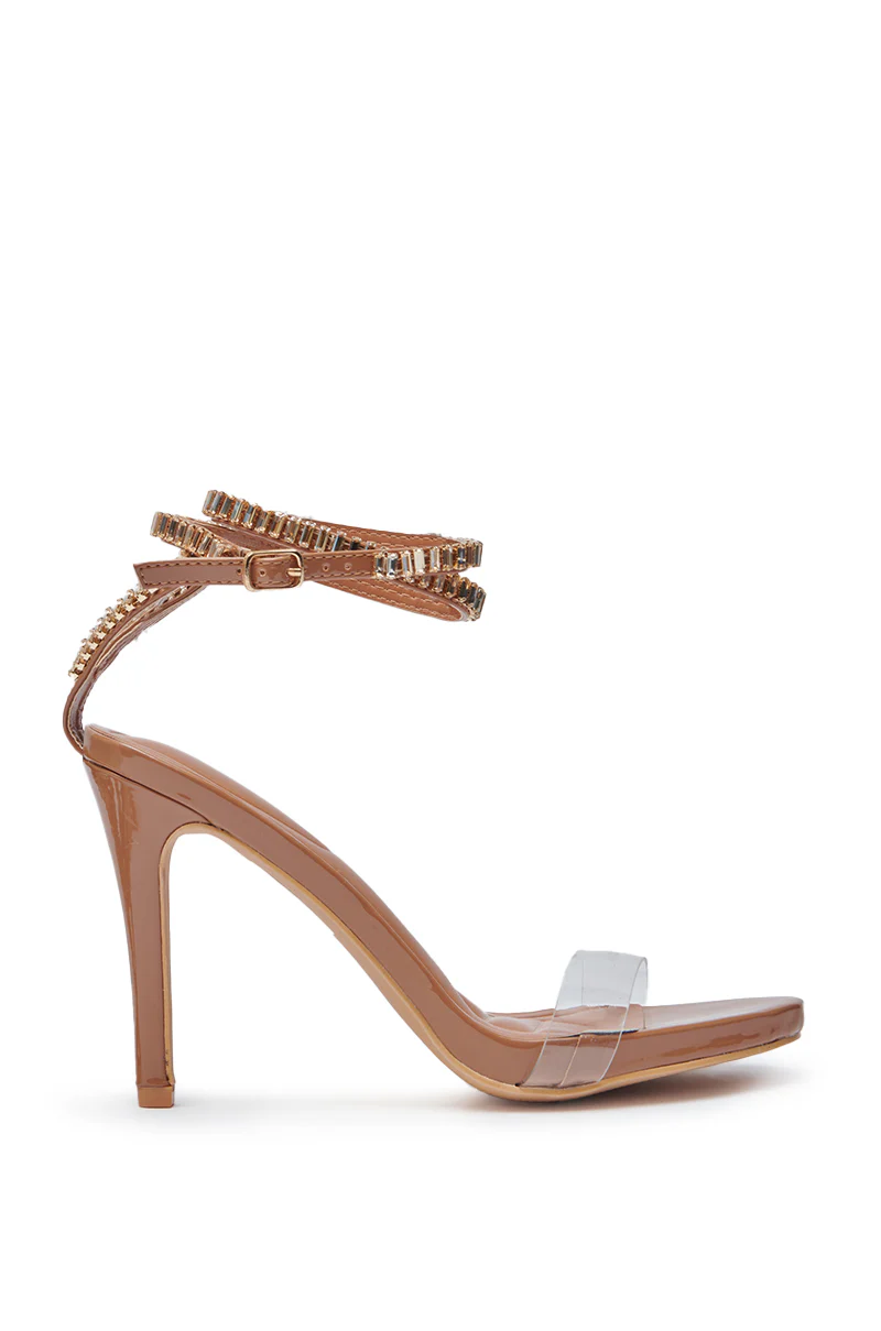 AZALEA WANG ELLYIE TAN RHINESTONE STRAP SANDAL - Image 4