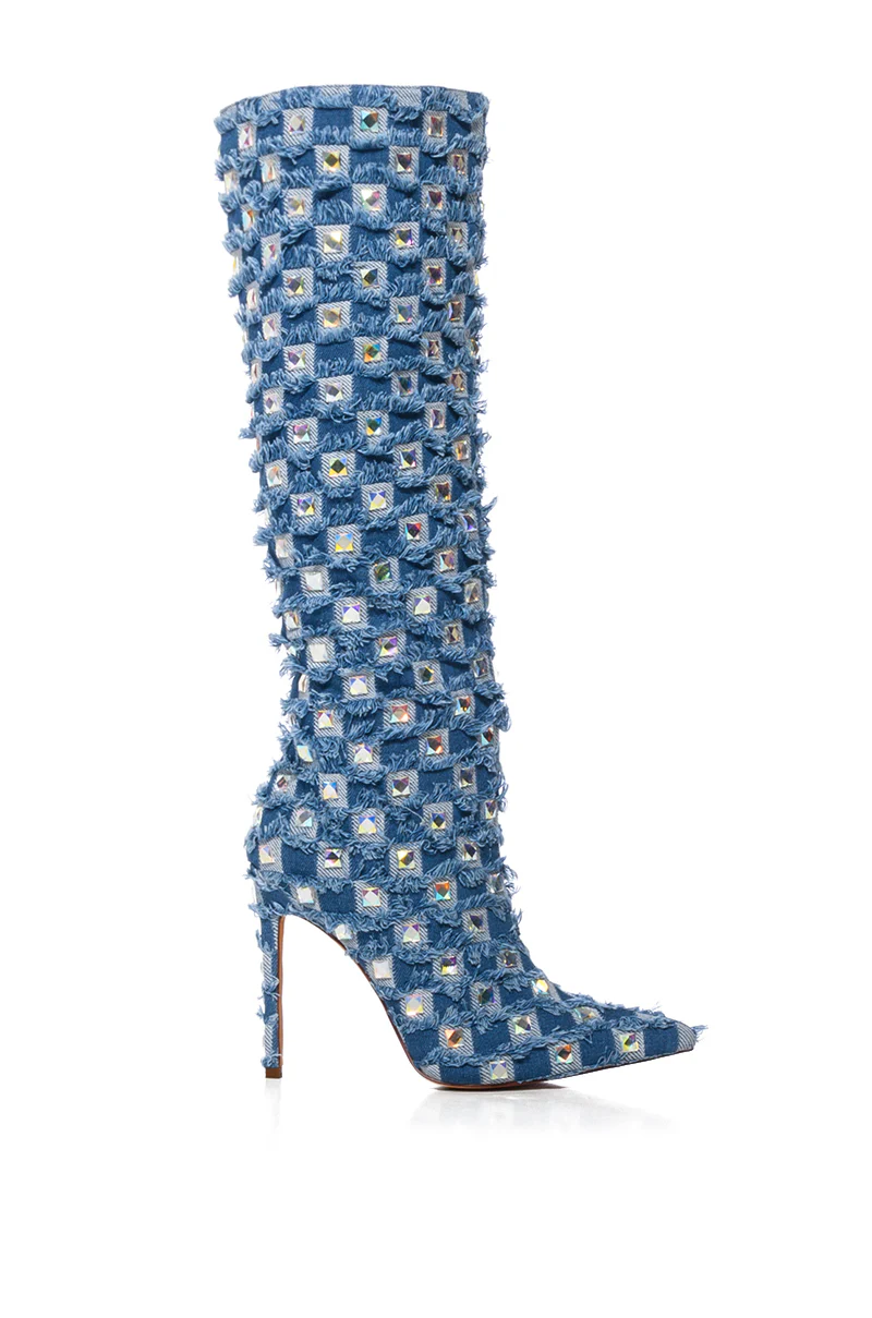 AZALEA WANG EVE DENIM KNEE HIGH EMBELLISHED BOOT - Image 5