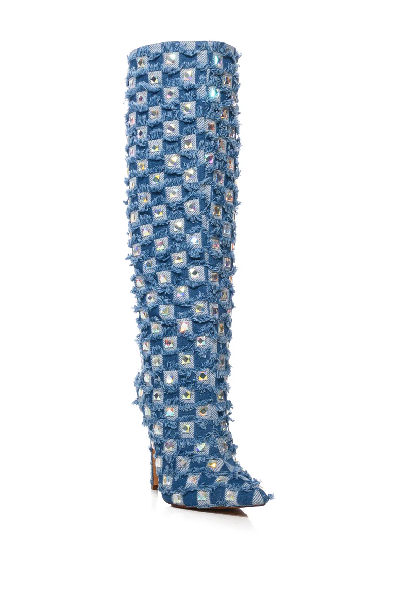 AZALEA WANG EVE DENIM KNEE HIGH EMBELLISHED BOOT - Image 7