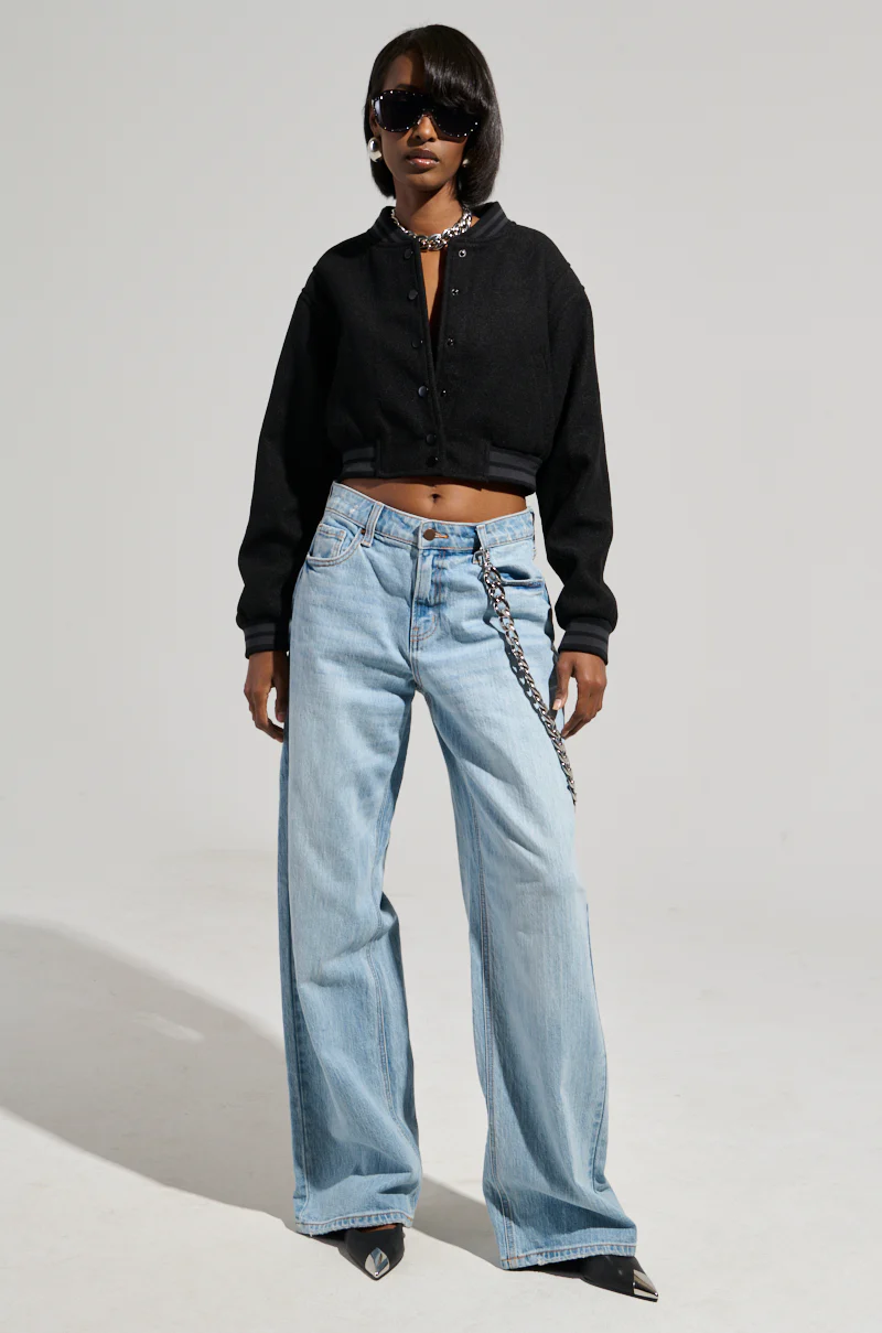 DAVIS EVERYDAY CROPPED VARSITY BOMBER IN BLACK - Image 6