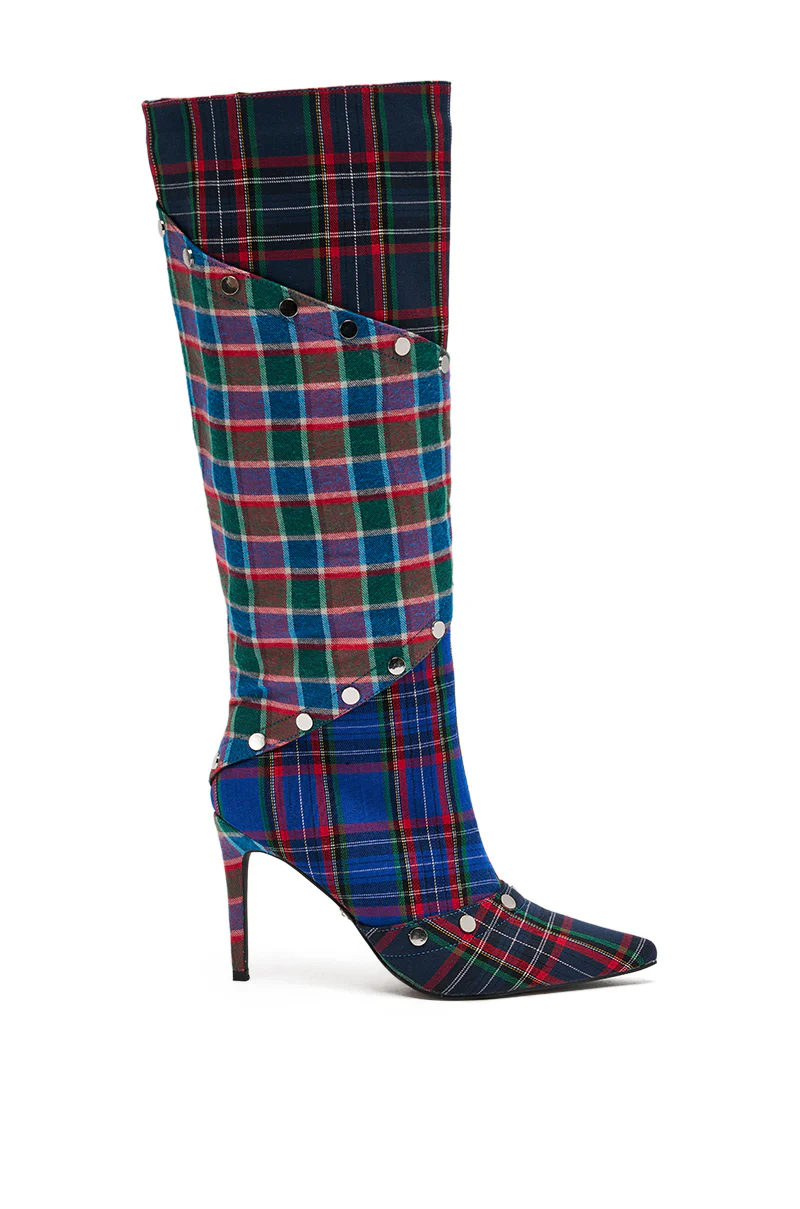 AZALEA WANG FENMORE PLAID MULTI COLOR BLOCKED STILETTO BOOT - Image 4