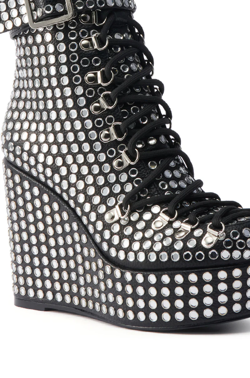 AZALEA WANG FERDY BLACK PLATFORM EMBELLISHED BOOTIE - Image 6