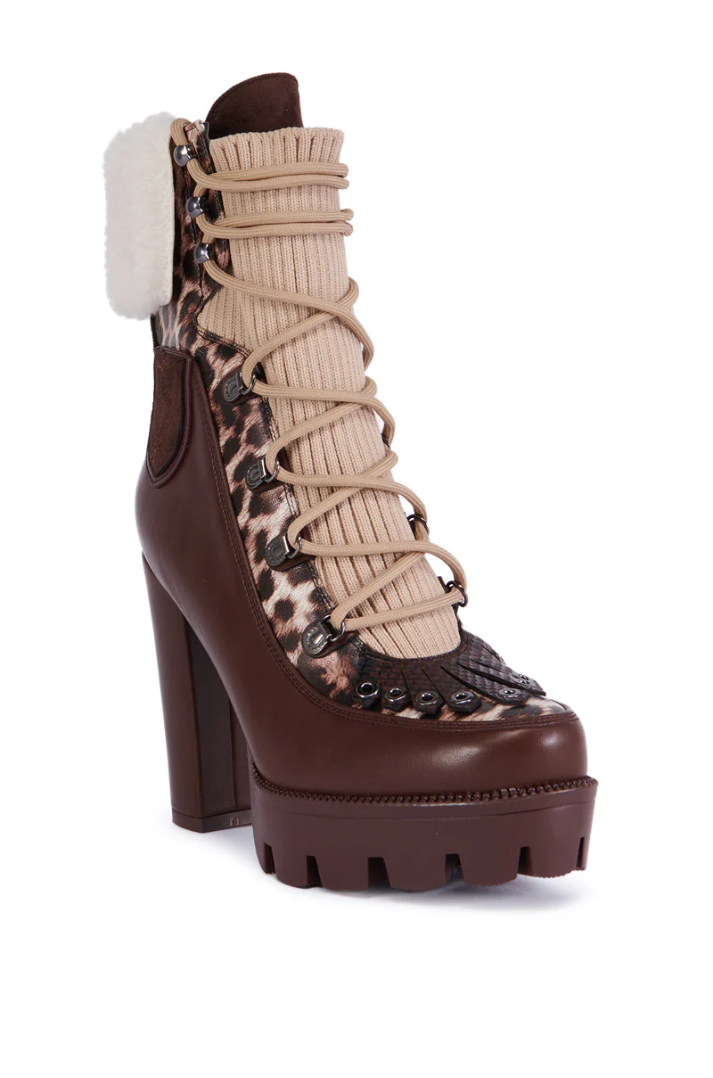 AZALEA WANG FINLEA BROWN MULTI MATERIAL BOOTIE - Image 6
