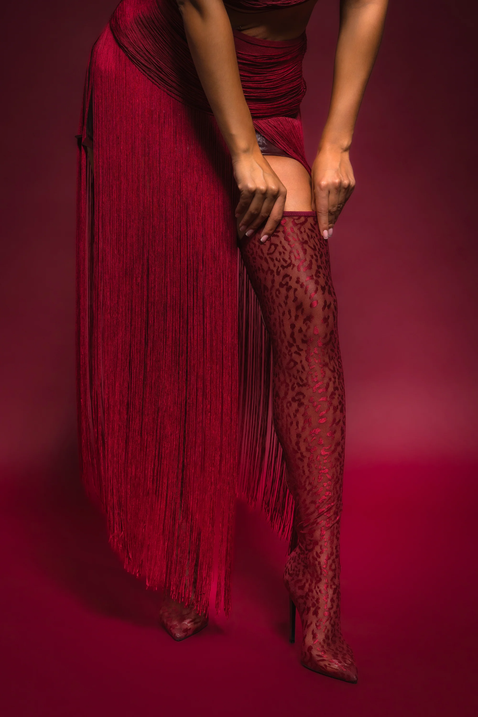 AZALEA WANG FREJYA BURGUNDY LEOPARD LACE THIGH HIGH BOOT - Image 3