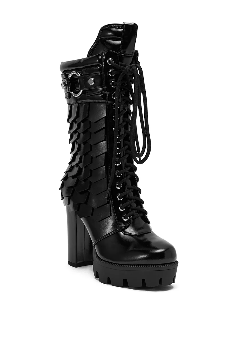 AZALEA WANG GERNOT BLACK LACE UP SCALED PLATFORM BOOTIE - Image 5