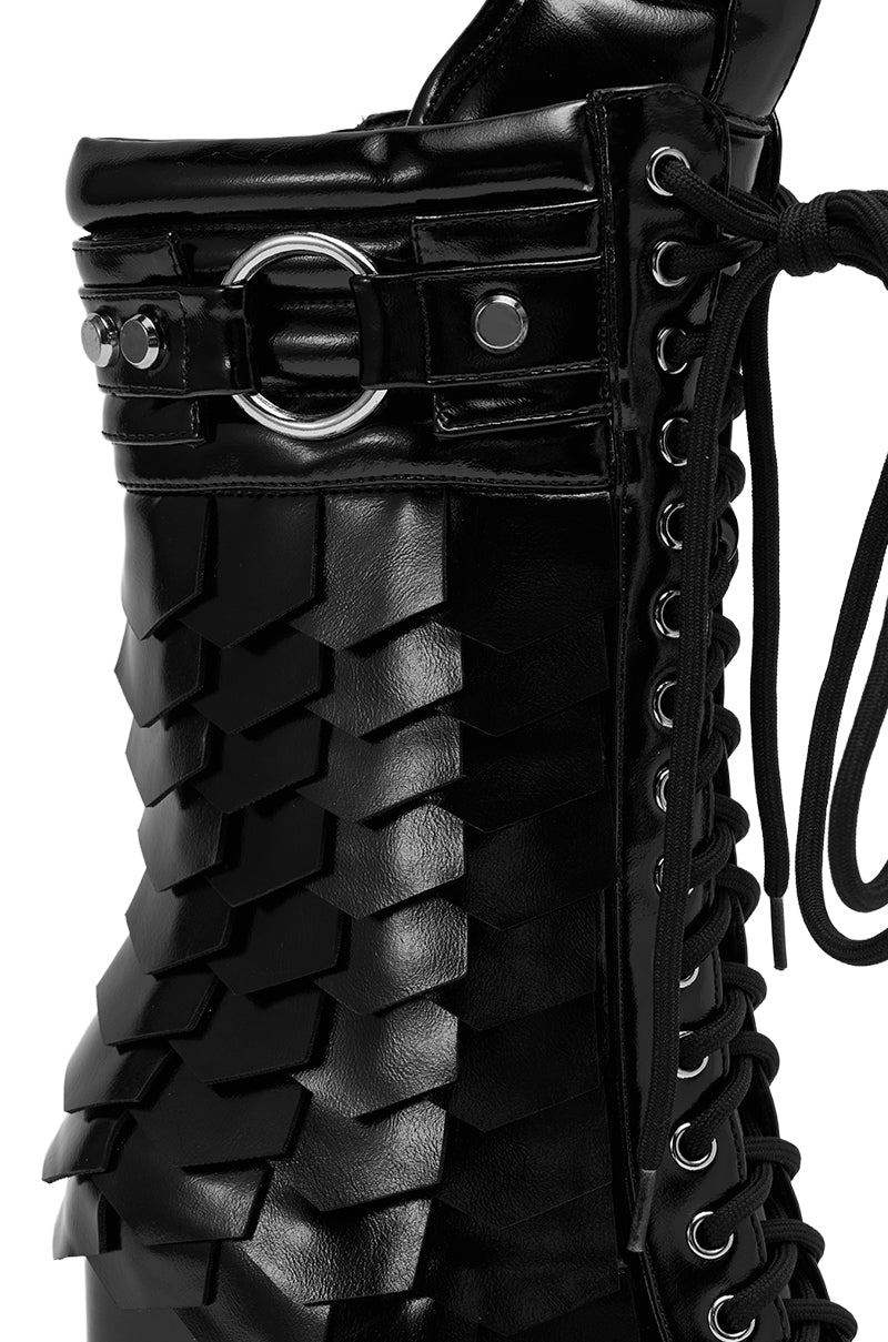 AZALEA WANG GERNOT BLACK LACE UP SCALED PLATFORM BOOTIE - Image 7