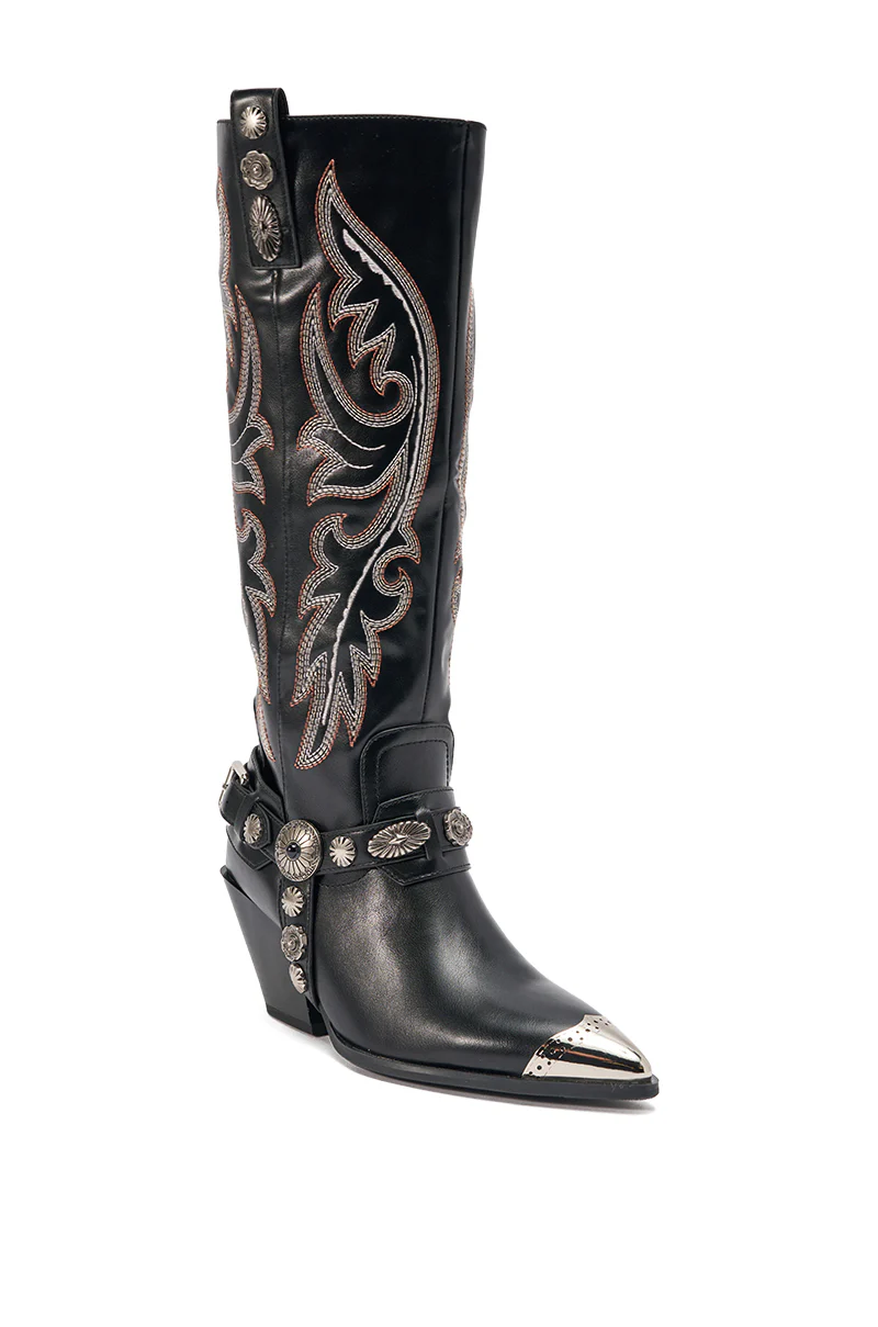 AZALEA WANG GERVASE BLACK PU SILVER HARDWARE WESTERN BOOT - Image 5