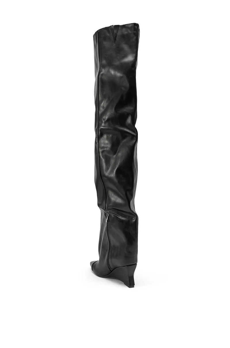AZALEA WANG GHANA OVER THE KNEE BLACK PU WEDGE BOOT - Image 5
