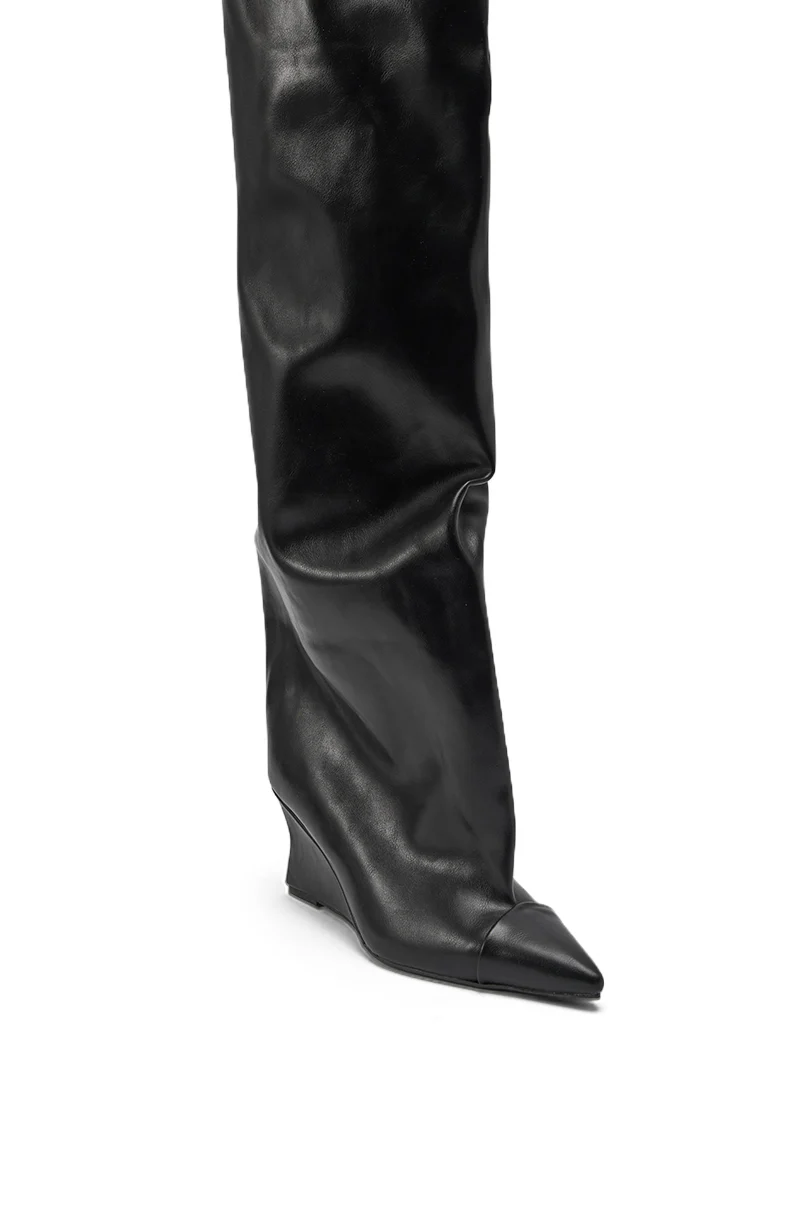 AZALEA WANG GHANA OVER THE KNEE BLACK PU WEDGE BOOT - Image 6