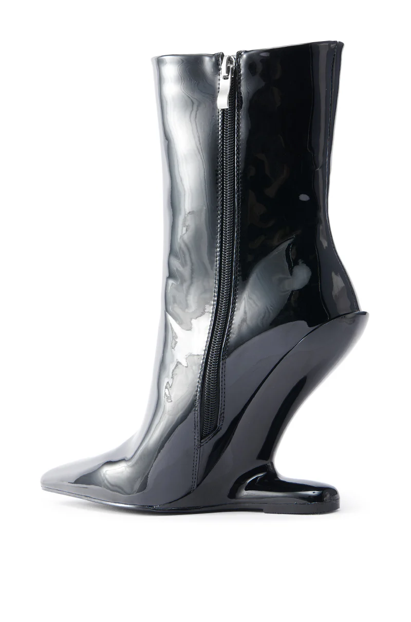 AZALEA WANG GLACIELLE PATENT BLACK WEDGE BOOTIE - Image 7