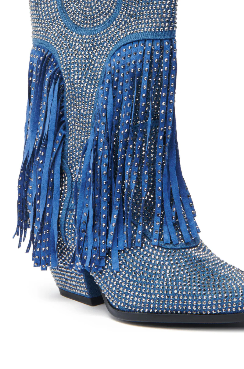 AZALEA WANG GREIA DENIM RHINESTONE COWBOY BOOTIE - Image 7