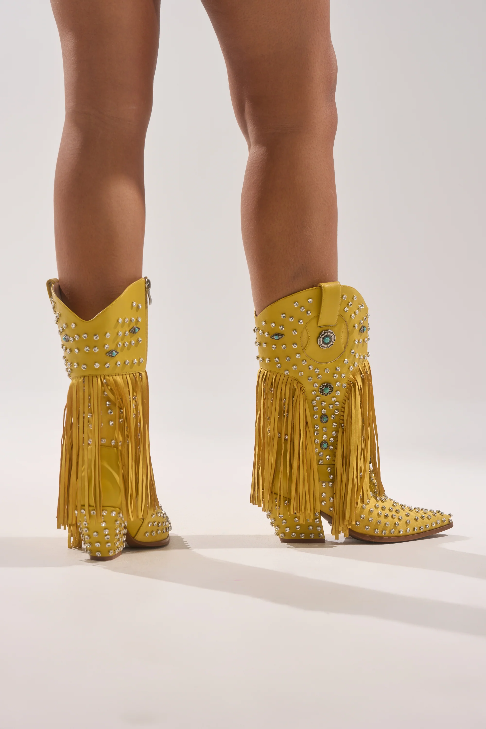 AZALEA WANG GREYSON YELLOW RHINESTONE EMBELLISHED WESTERN BOOTIE - Image 3