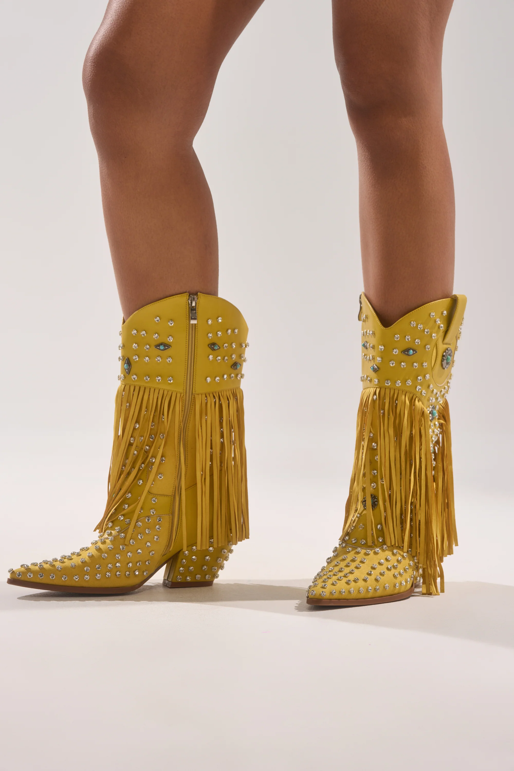 AZALEA WANG GREYSON YELLOW RHINESTONE EMBELLISHED WESTERN BOOTIE - Image 4