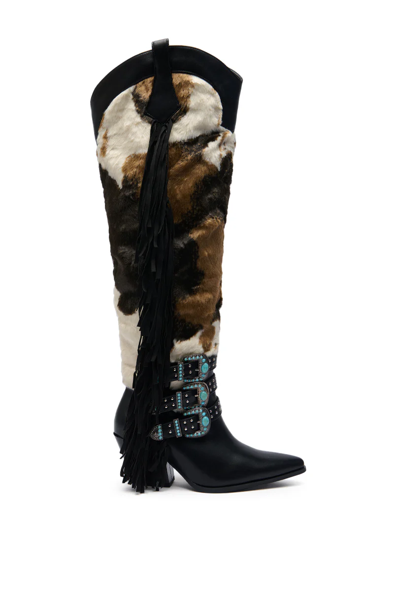 AZALEA WANG GWAYNE BLACK MULTI COW WESTERN BOOT - Image 2