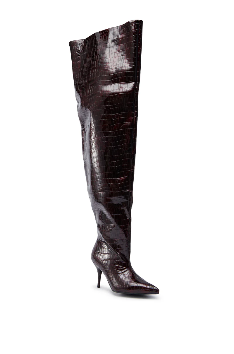 AZALEA WANG HALINA BURGUNDY CROC STILETTO BOOT - Image 8