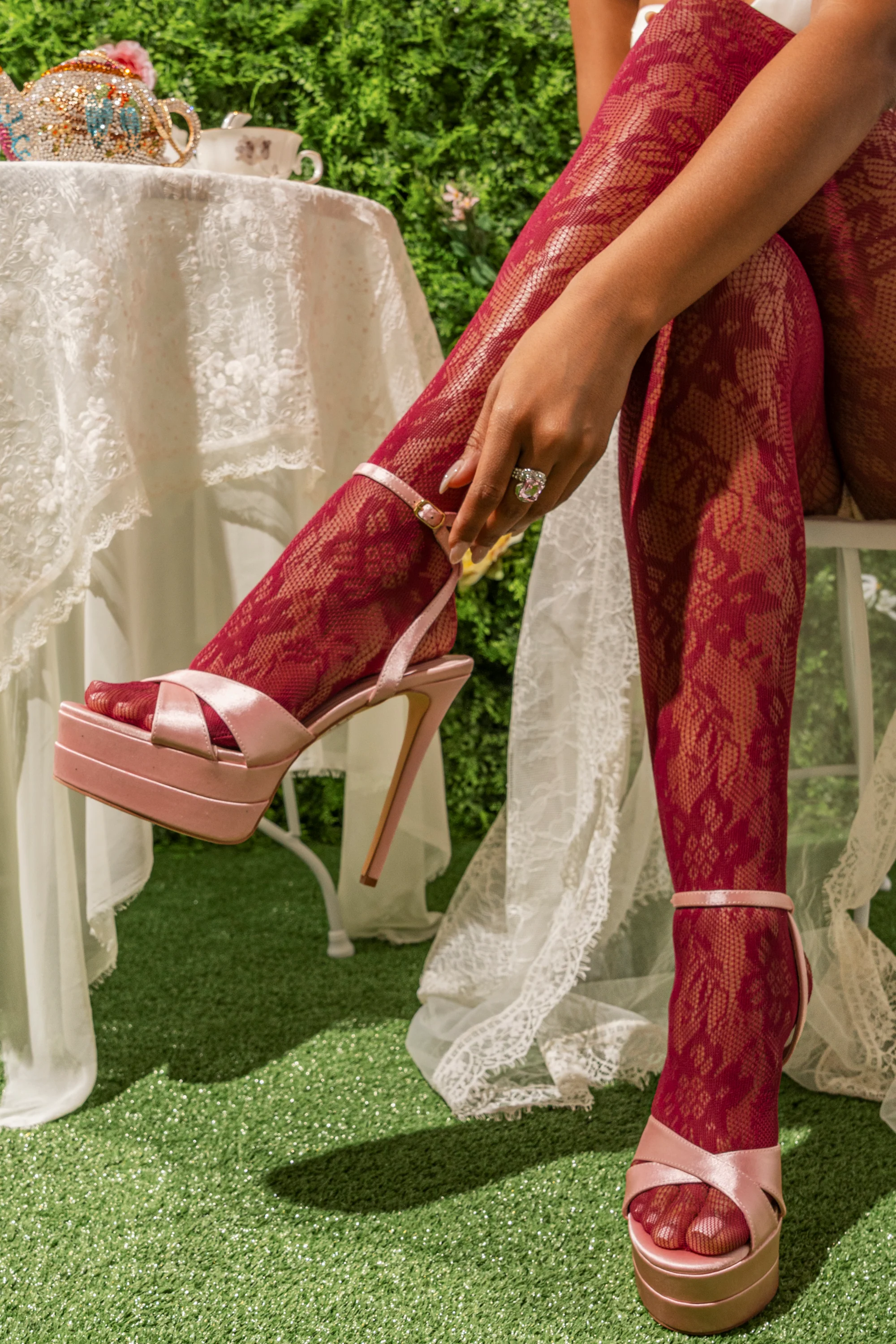 AZALEA WANG HALLADAY PINK SATIN PLATFORM STILETTO SANDAL - Image 2