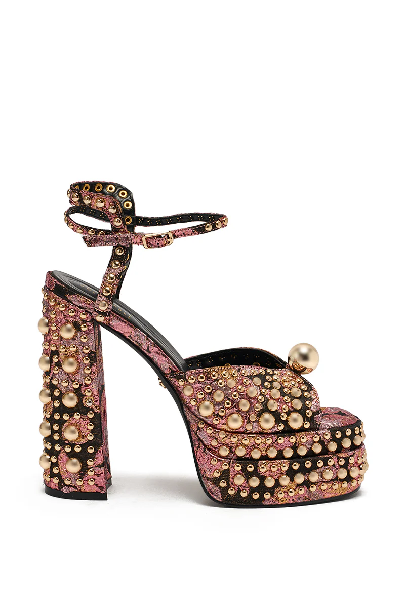 AKIRA HANNESS BLACK MULTI BROCADE EMBELLISHED CHUNKY SANDAL - Image 5