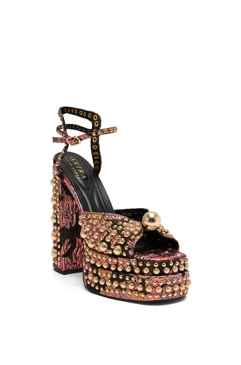 AKIRA HANNESS BLACK MULTI BROCADE EMBELLISHED CHUNKY SANDAL - Image 6