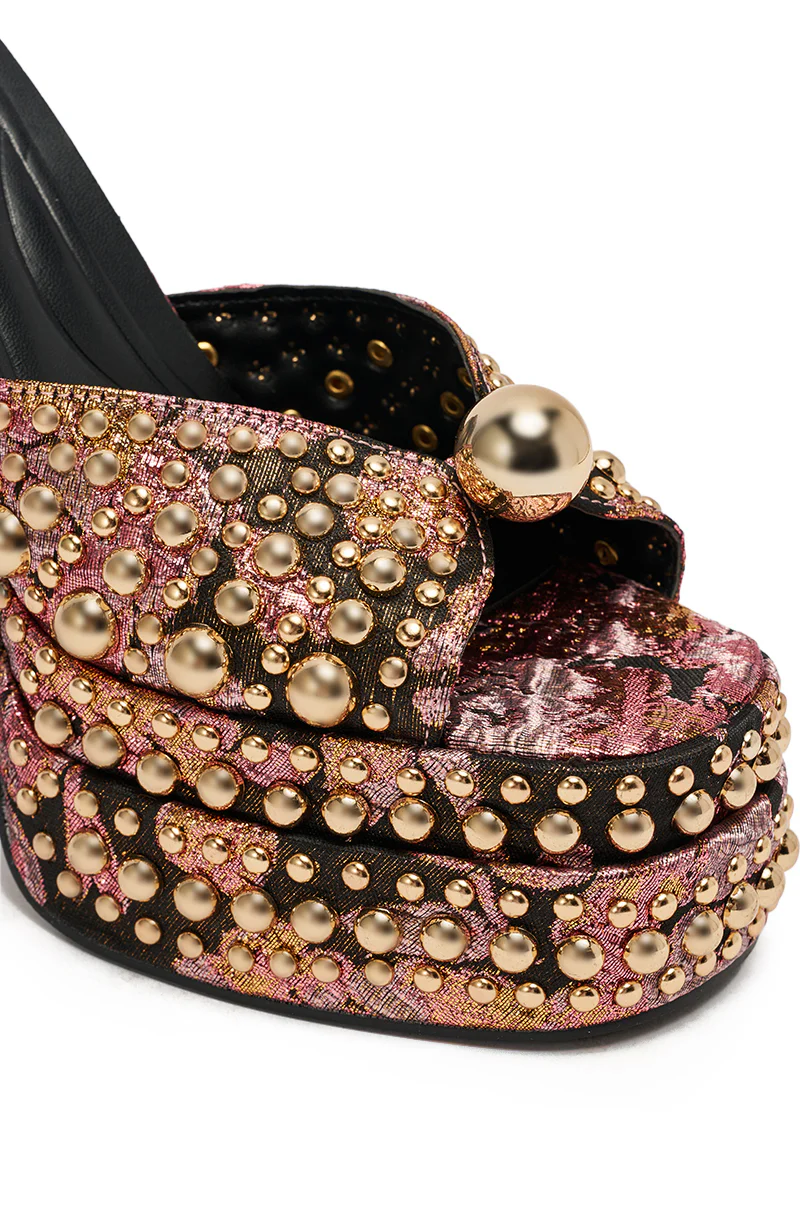 AKIRA HANNESS BLACK MULTI BROCADE EMBELLISHED CHUNKY SANDAL - Image 8