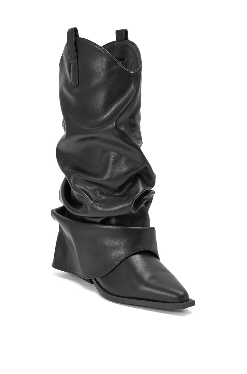 AZALEA WANG HAWKSTON BLACK PU RUCHED WESTERN BOOTIE - Image 7