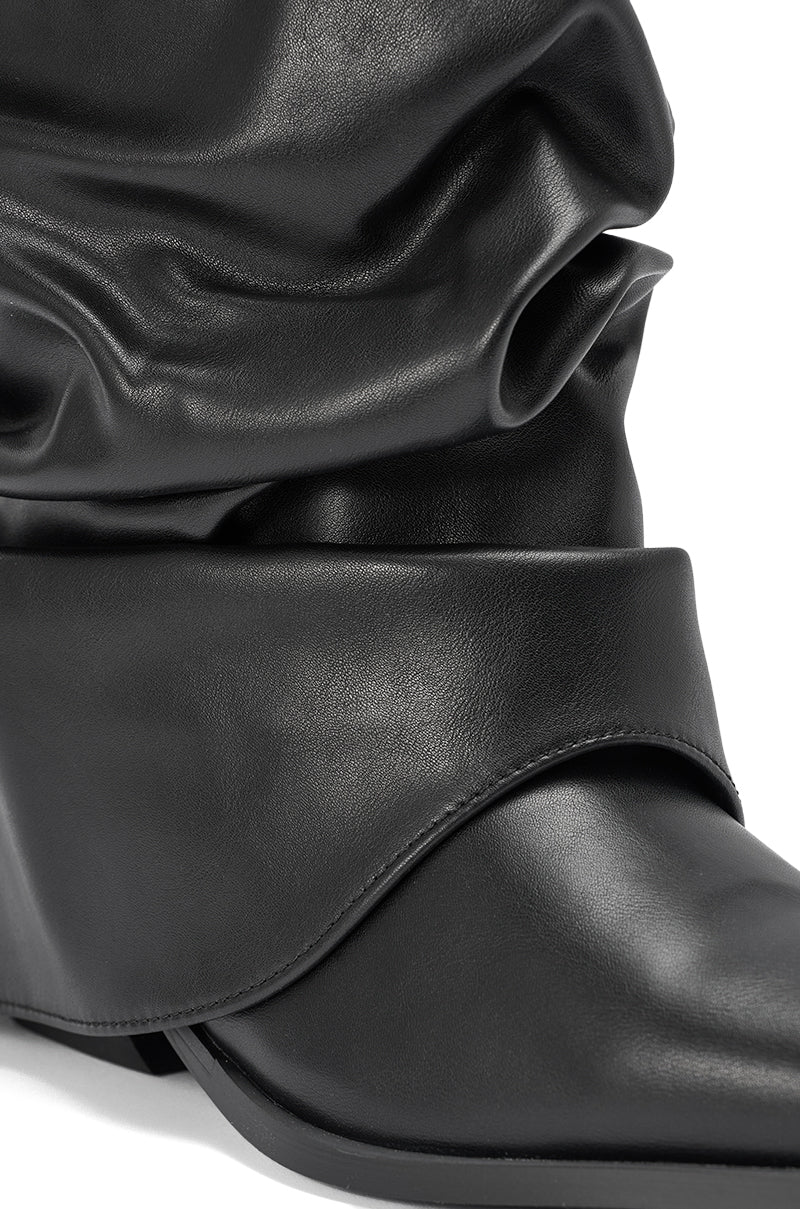 AZALEA WANG HAWKSTON BLACK PU RUCHED WESTERN BOOTIE - Image 9