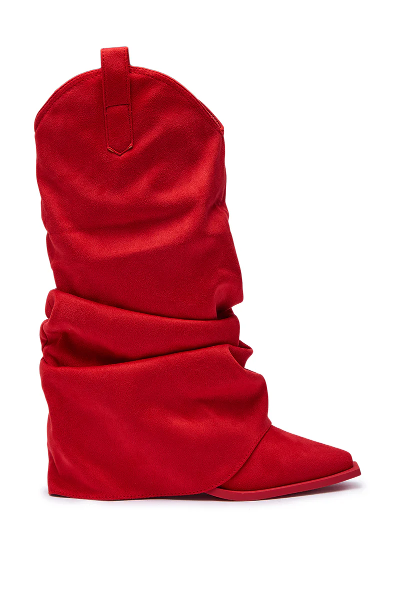 AZALEA WANG HAWKSTON RED RUCHED WESTERN BOOTIE - Image 4