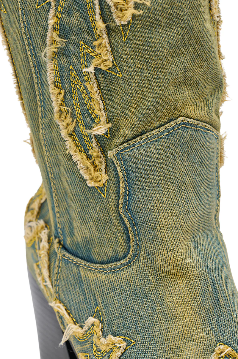 AZALEA WANG HEINRICH DENIM WESTERN LOW HEEL BOOT - Image 10