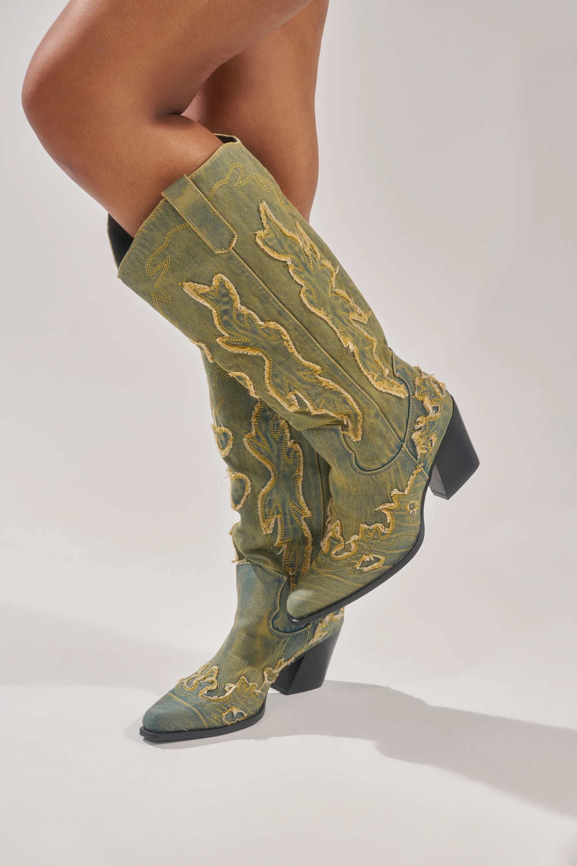 AZALEA WANG HEINRICH DENIM WESTERN LOW HEEL BOOT - Image 5