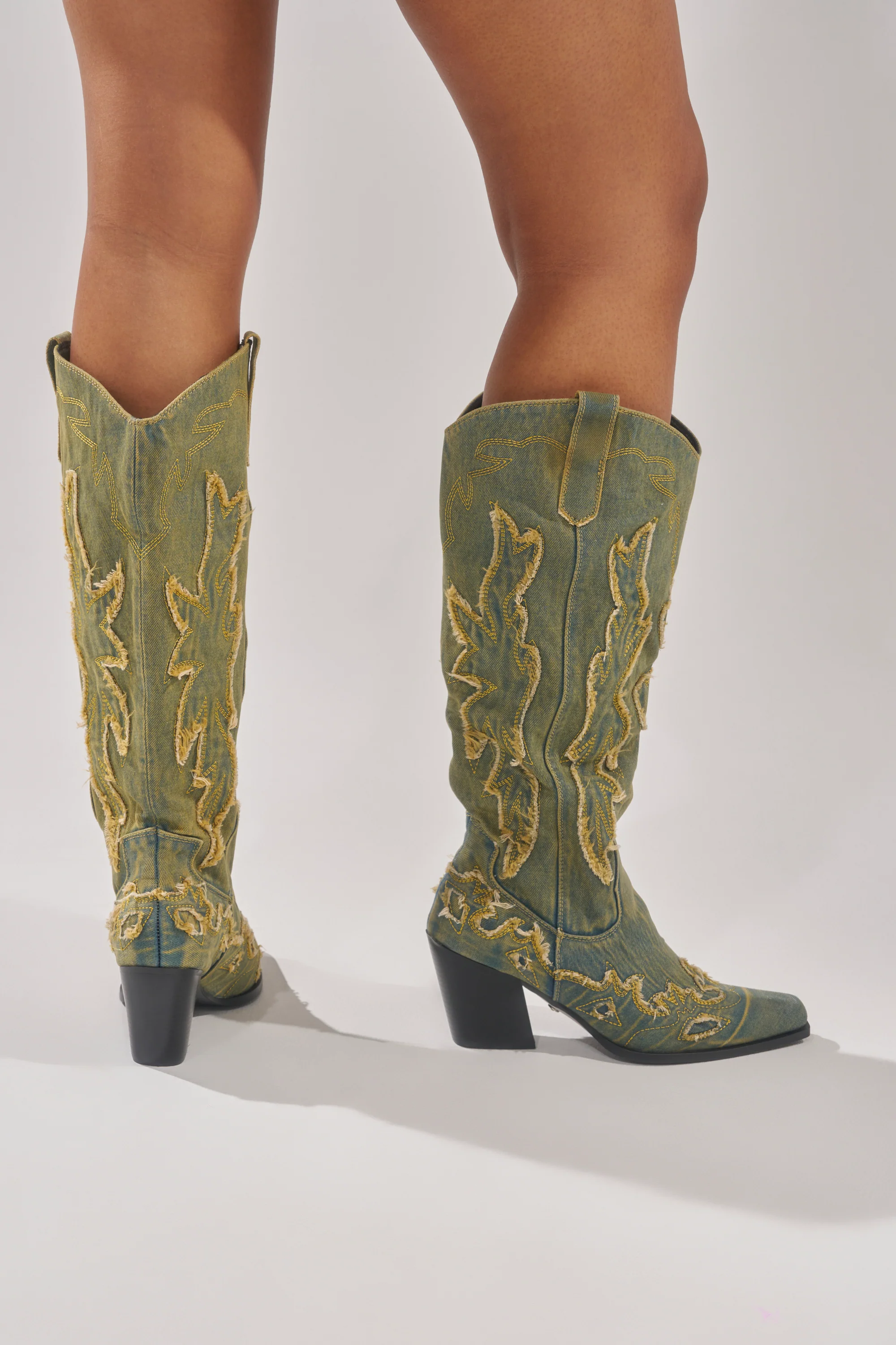 AZALEA WANG HEINRICH DENIM WESTERN LOW HEEL BOOT - Image 6