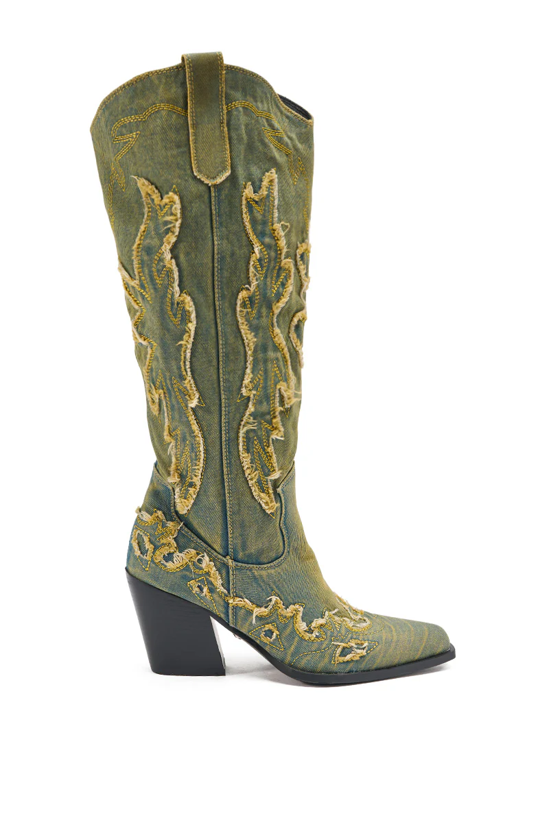 AZALEA WANG HEINRICH DENIM WESTERN LOW HEEL BOOT - Image 7