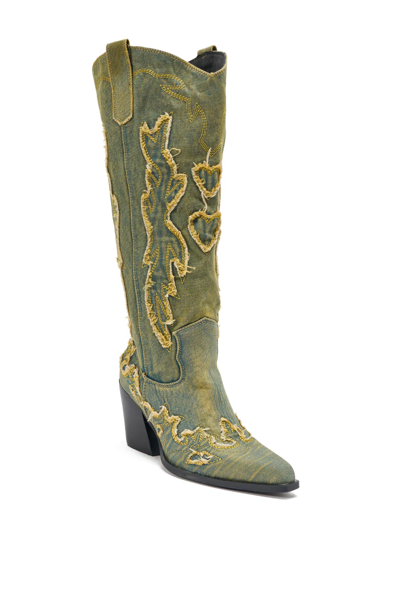 AZALEA WANG HEINRICH DENIM WESTERN LOW HEEL BOOT - Image 8