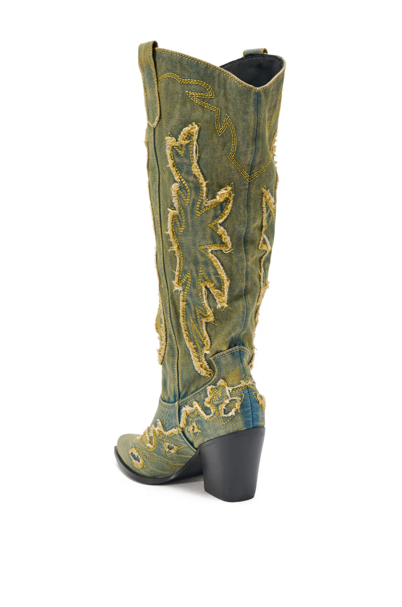 AZALEA WANG HEINRICH DENIM WESTERN LOW HEEL BOOT - Image 9