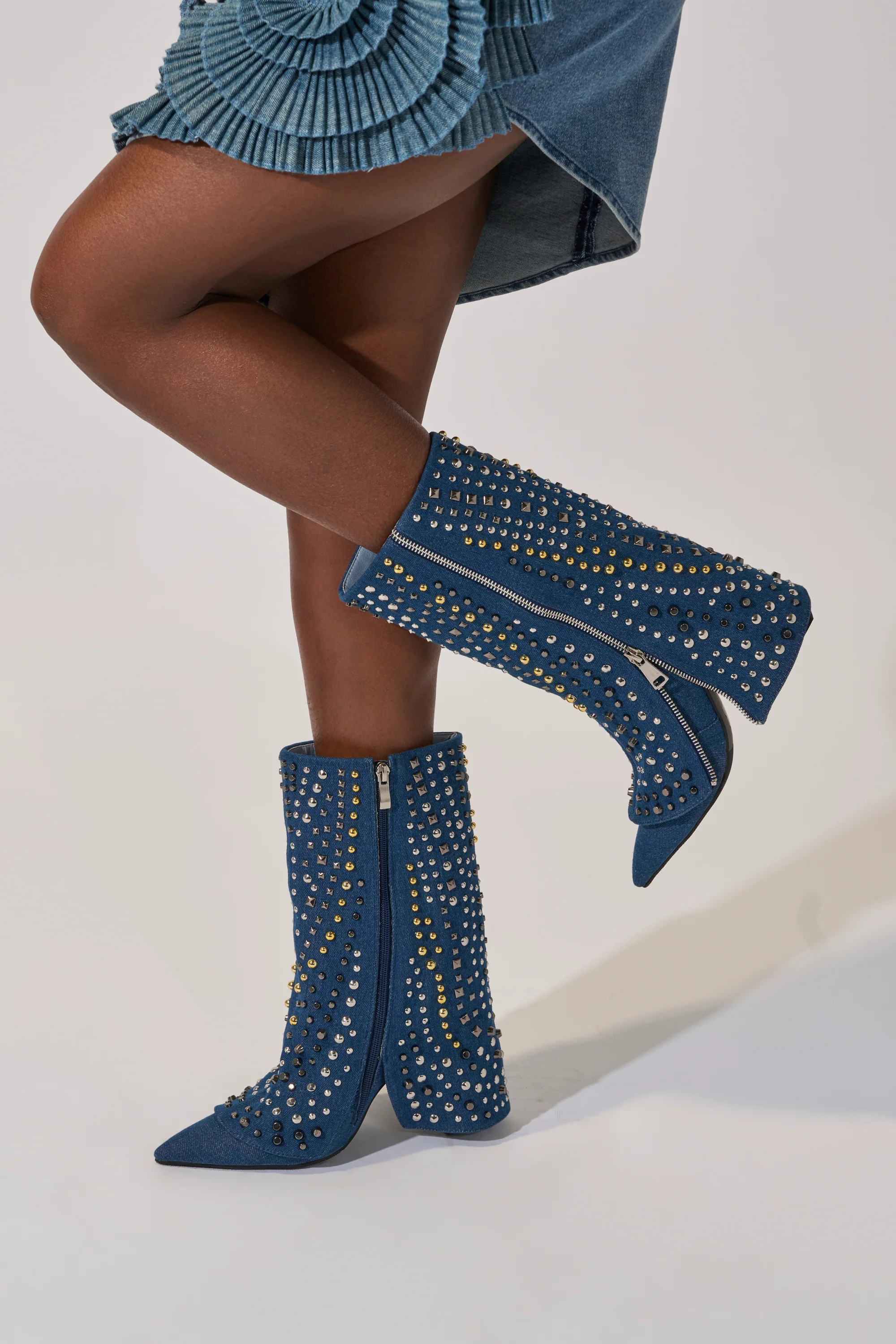 AZALEA WANG HENZI DENIM STUDDED CHUNKY BOOTIE - Image 10