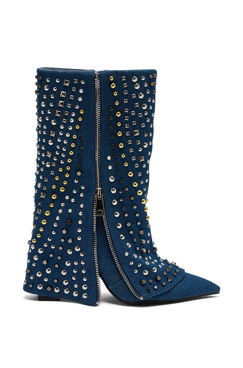 AZALEA WANG HENZI DENIM STUDDED CHUNKY BOOTIE - Image 6