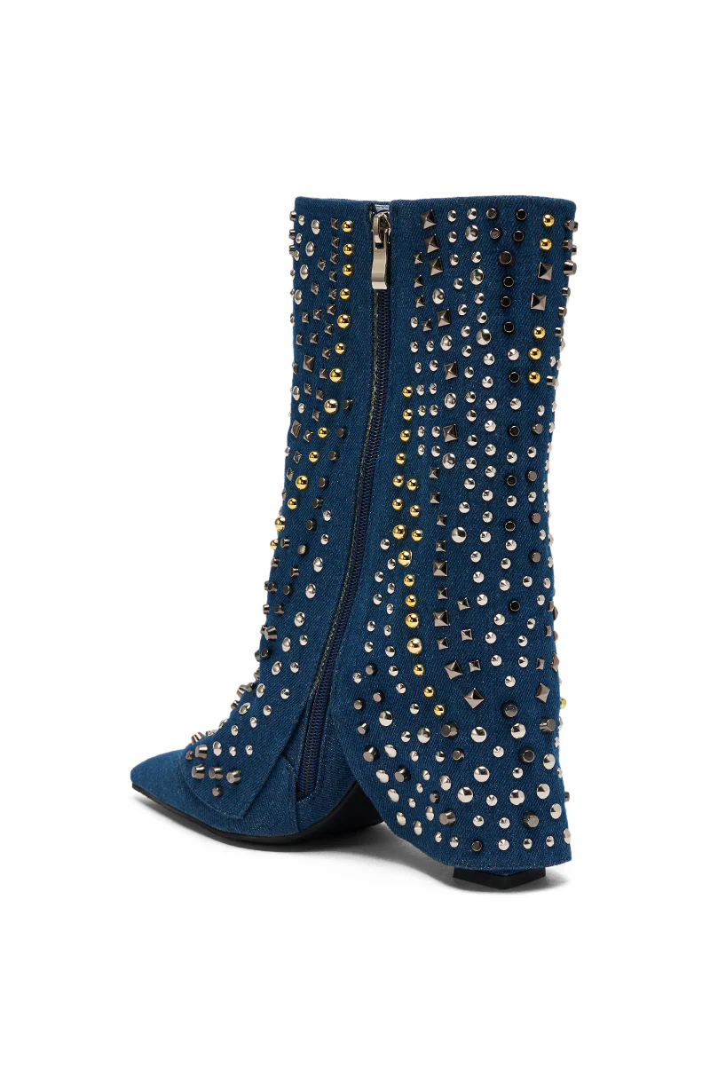 AZALEA WANG HENZI DENIM STUDDED CHUNKY BOOTIE - Image 8