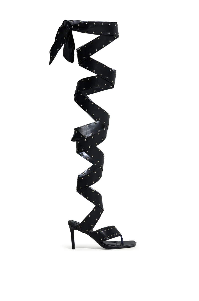 AZALEA WANG HOWLITE BLACK STUDDED STRAPPED SANDAL - Image 6