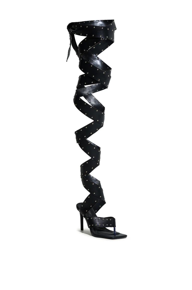 AZALEA WANG HOWLITE BLACK STUDDED STRAPPED SANDAL - Image 7