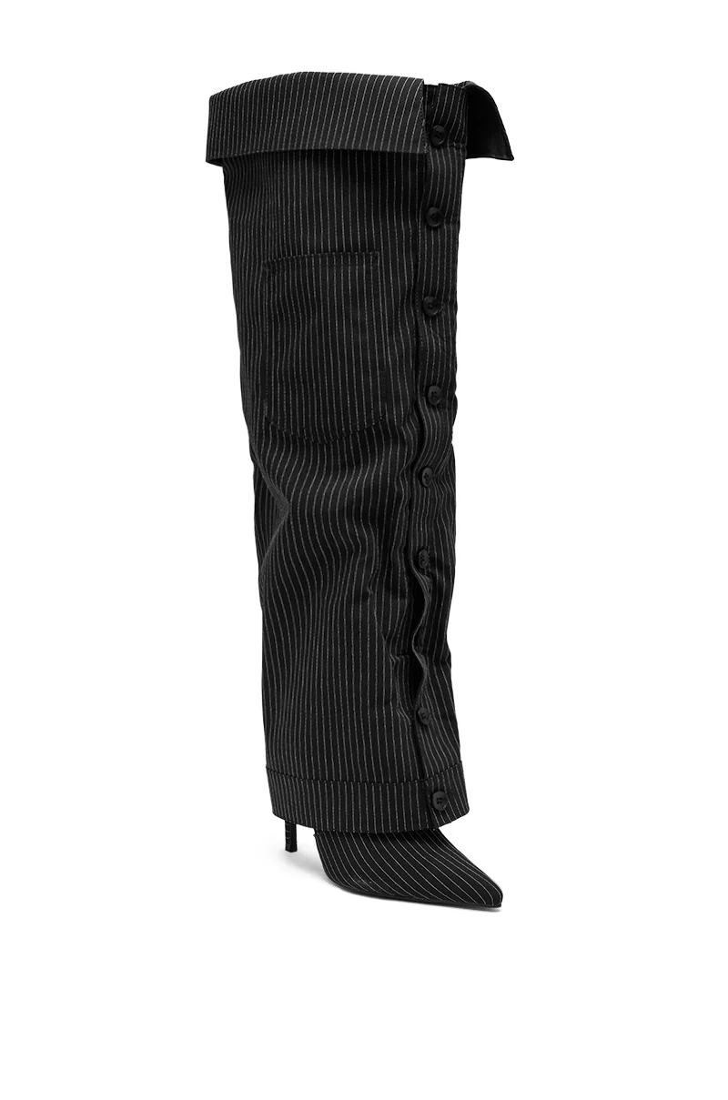 AZALEA WANG IMRI BLACK SHIRTING STRIPED STILETTO BOOT - Image 5