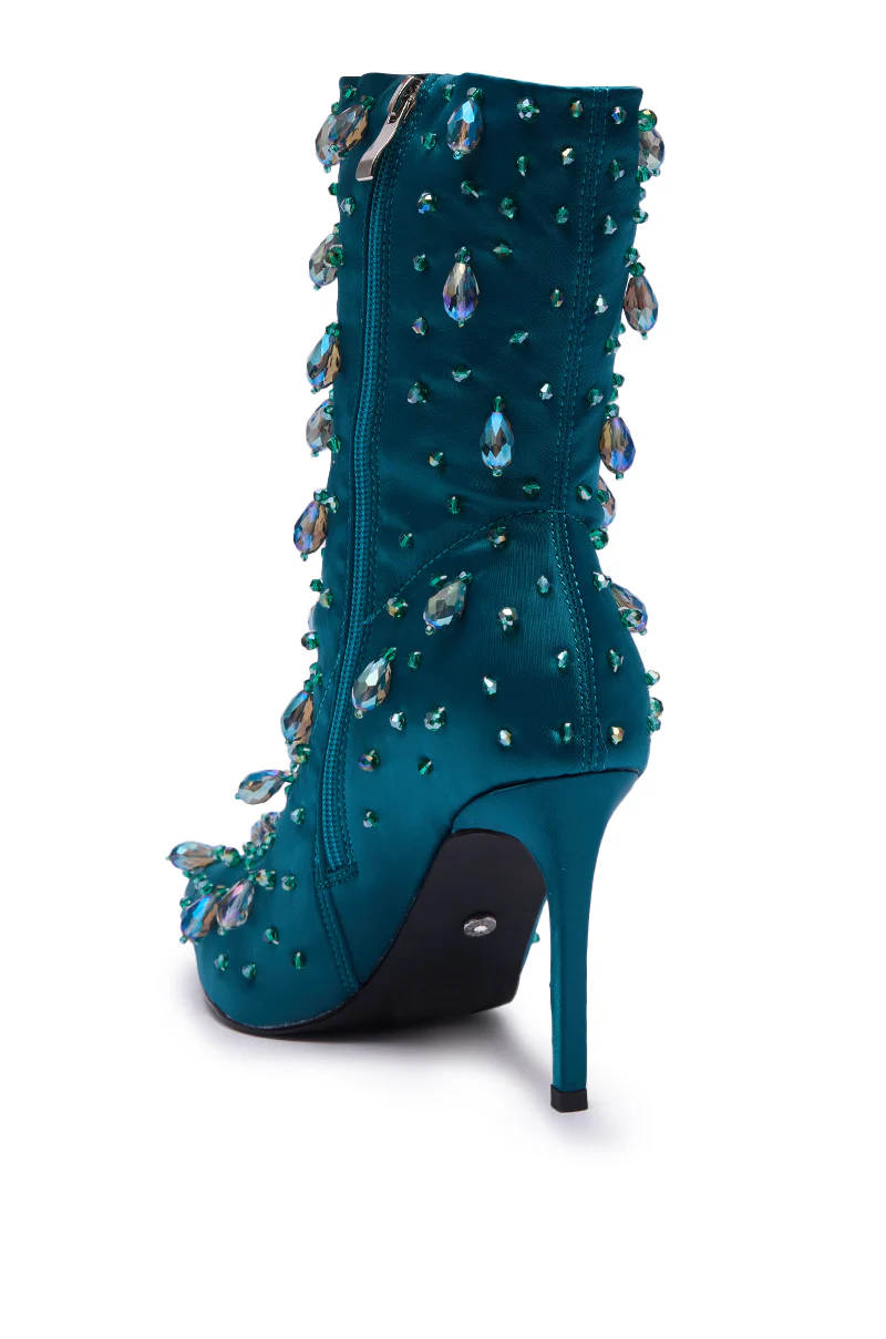 AZALEA WANG IZIDOR TEAL EMBELLISHED RHINESTONE BOOTIE - Image 7