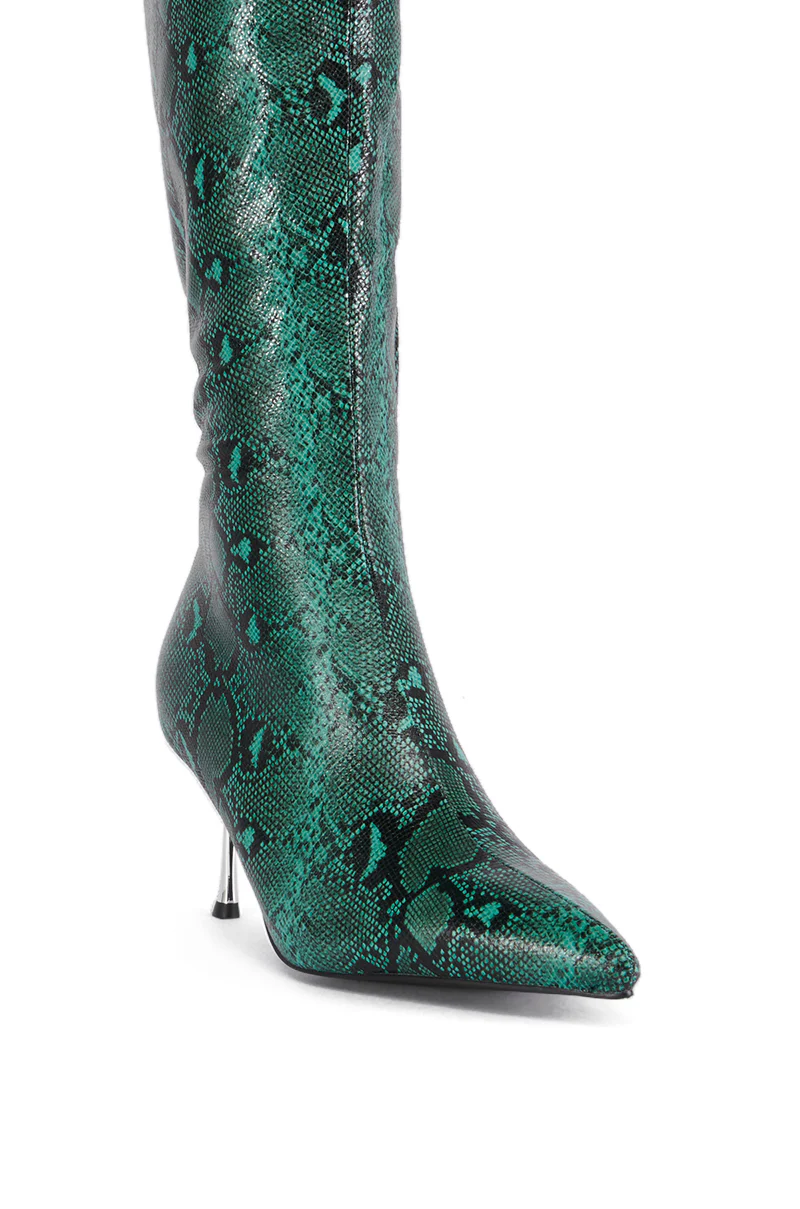 AZALEA WANG JACARANDA GREEN SNAKE EMBOSSED EMBELLISHED HEEL BOOT - Image 5