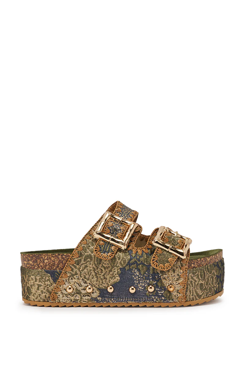 AZALEA WANG JAINNA GREEN VELVET FLATFORM SANDAL - Image 4