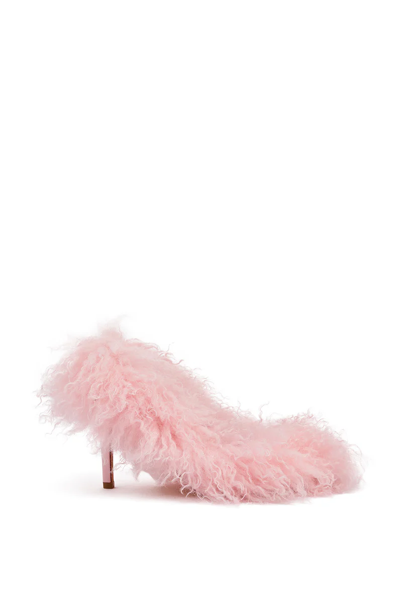 AZALEA WANG JAMEEKA PINK FUR STILETTO PUMP - Image 6