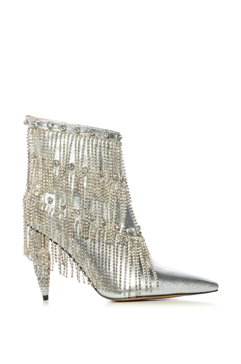 AZALEA WANG JAMILA DRIPPING DIAMONDS SILVER FRINGE BOOTIE - Image 6