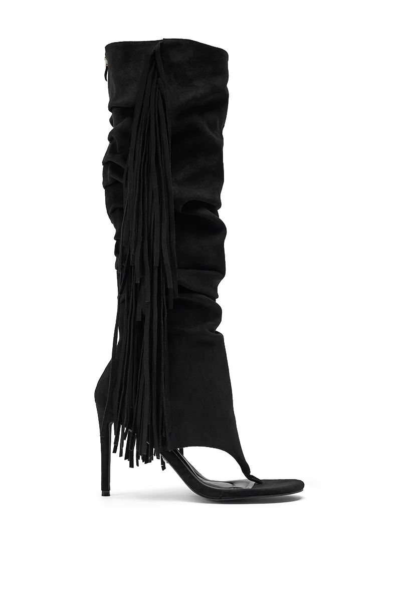 AZALEA WANG JOHANNA BLACK FRINGE GLADIATOR SANDAL - Image 5